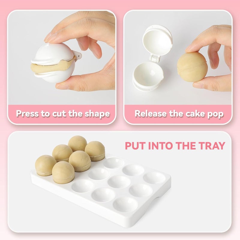 MITCHENIFY Round Sphere Cake Pop Mold Press with Tray Set, Plastic Cake Pop Shapes Cutter and Pusher Kit, Baking Molds Accessories Supplies for Home Baking, Birthday Parties,Wedding Desserts - Image 2